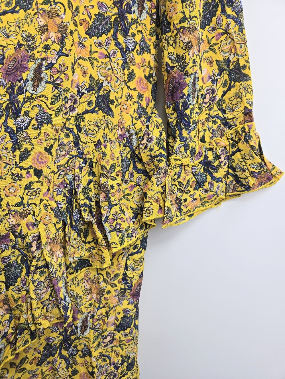 Madewell X Karen Walker Dress Loretta Silk Yellow Floral Ruffle Shift - Picture 12 of 16